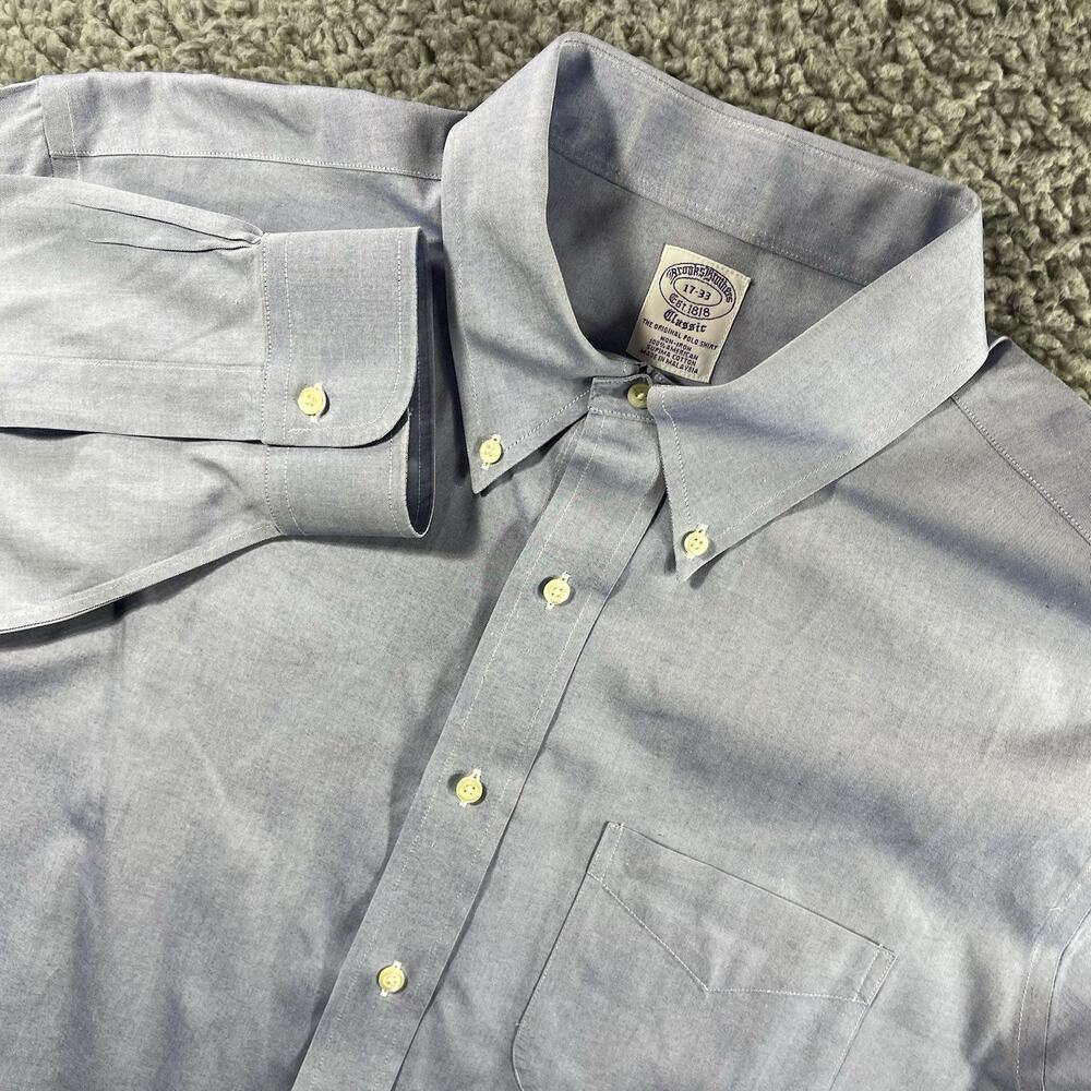 Brooks Brothers Mens Shirt 17-33 Blue Classic Fit Non-Iron 100% Supima Cotton